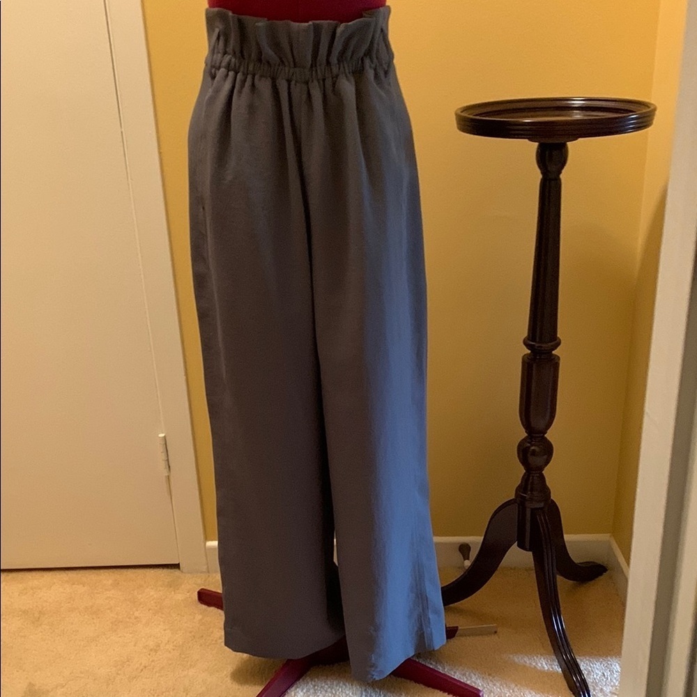Wilfred Paperbag Front Waist Wide-Leg Pants Gray-Green Textured Size 4 - Picture 3 of 13